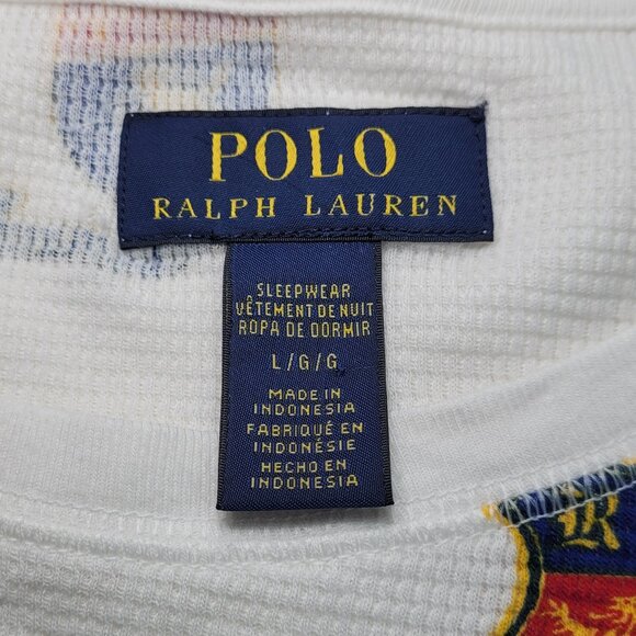 Polo Ralph Lauren Waffle Knit Thermal Shirt All Over Herald Crest Mens Large - Picture 6 of 10